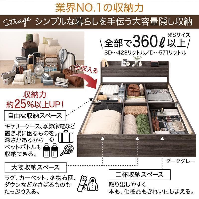 セール！新品 送料込 セミダブルベッド 収納 棚 2口コンセント マットレス付N