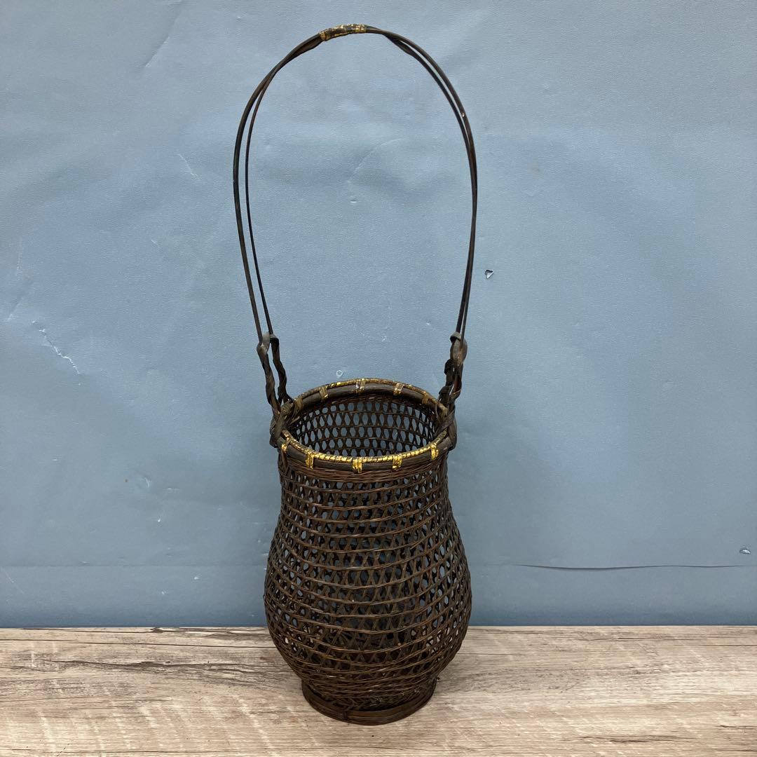 B-壁 竹細工 花籠 持ち手付き 花器 華道具 竹細工 花籠 花器 花入れ