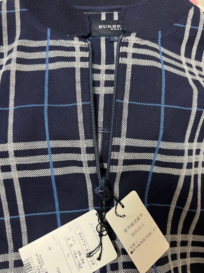 BURBERRY GOLF ネイビー ホワイトチェック柄シャツ