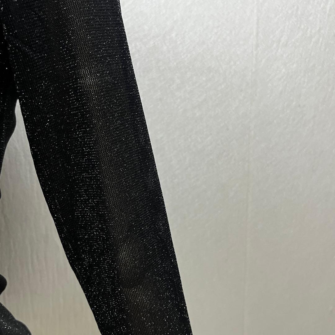 新品 社交ダンス ワンショルダートップス パワーネット ブラックラメ サイズ L
