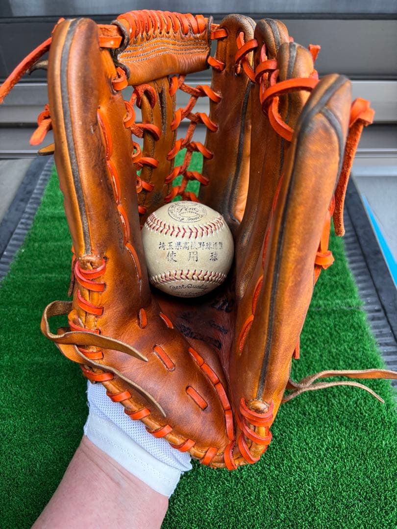 Mizuno グローバルエリート軟式外野手用野球グローブ オレンジ　(大人用)