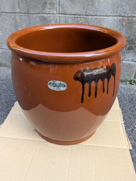 Ｙ【中古品】久松窯 10号 蓋付き 約18L 丸甕 壺 陶器製 保存容器