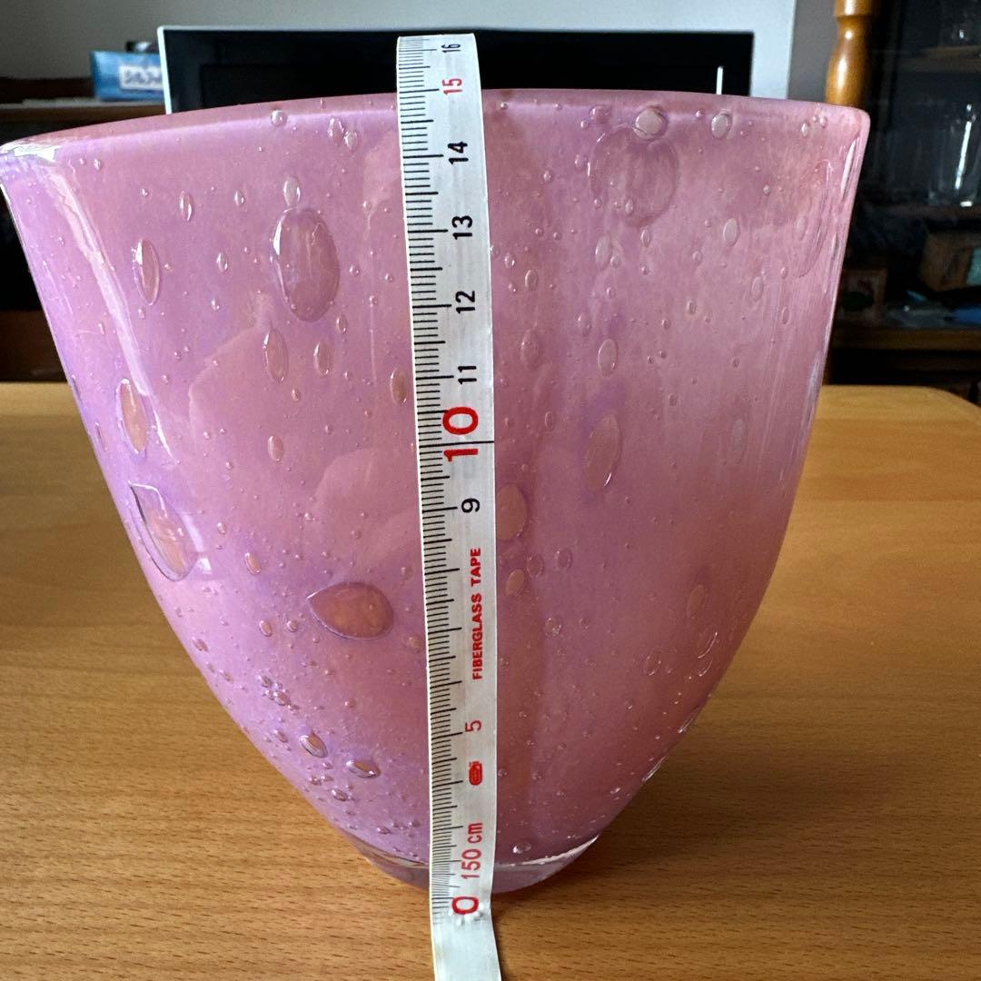 【ヘンリーディーン】ピンクガラスフラワースタンド気泡入り 円錐形