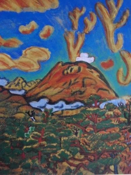 梅原　龍三郎、噴煙、希少画集画、新品額装付