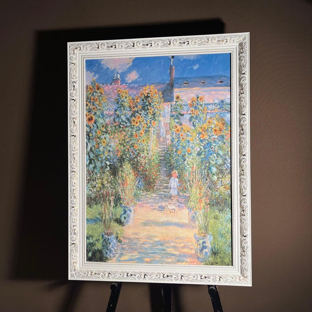 キャンバスプリントアート クロード・モネ ヴェトゥイユの画家の庭 額付 絵画