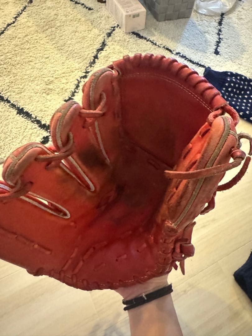 オレンジ レザー 野球グローブ 名前刺繍あり