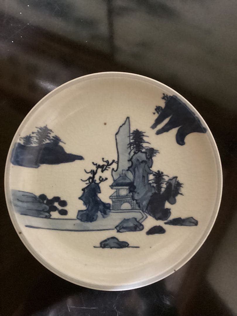 初期伊万里　染付風景図　江戸期中皿幅約20.8cm 24日最終出品