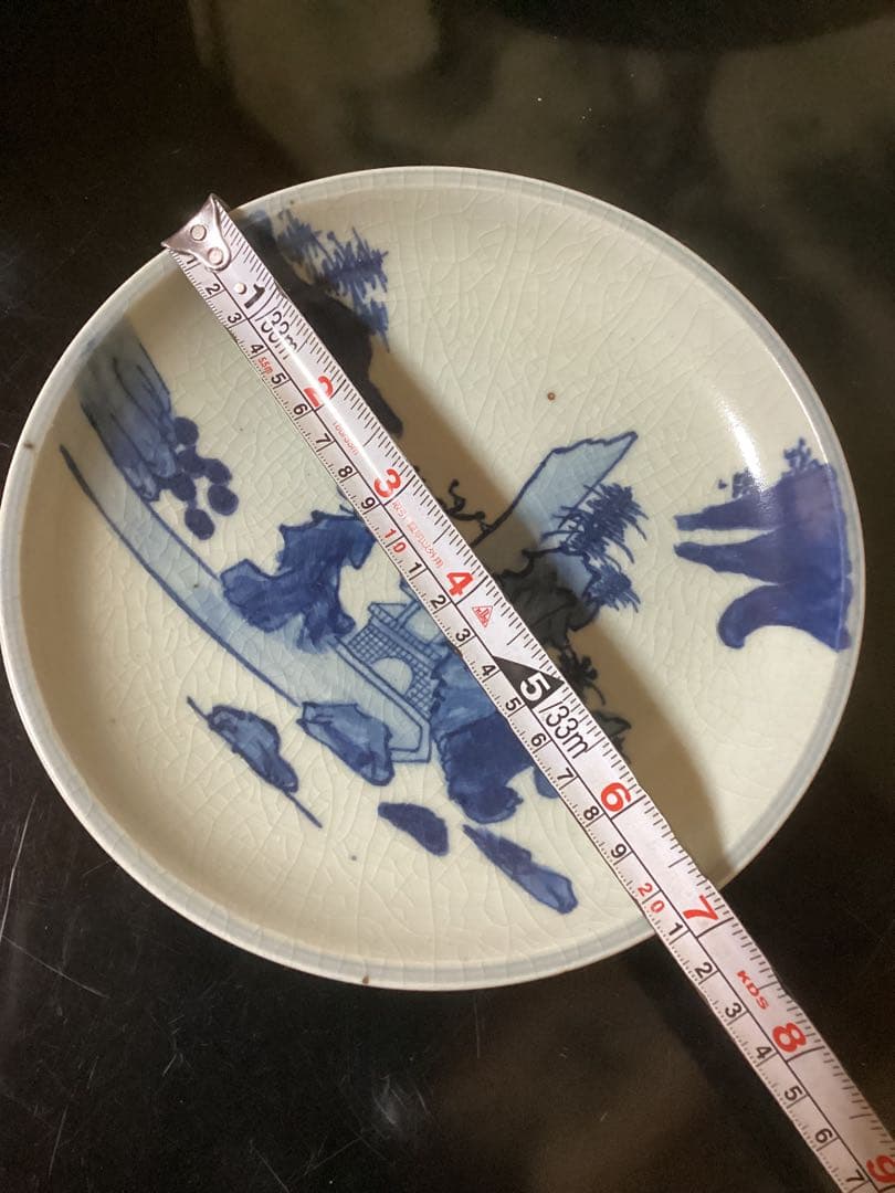 初期伊万里　染付風景図　江戸期中皿幅約20.8cm 24日最終出品