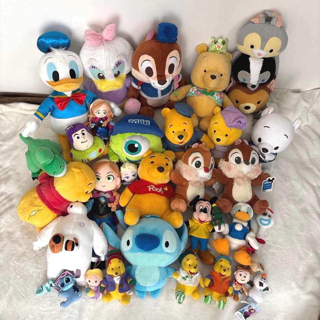 【Disney】キャラクター　プーさん　アナ雪　ミッキー　ぬいぐるみ30体まとめ