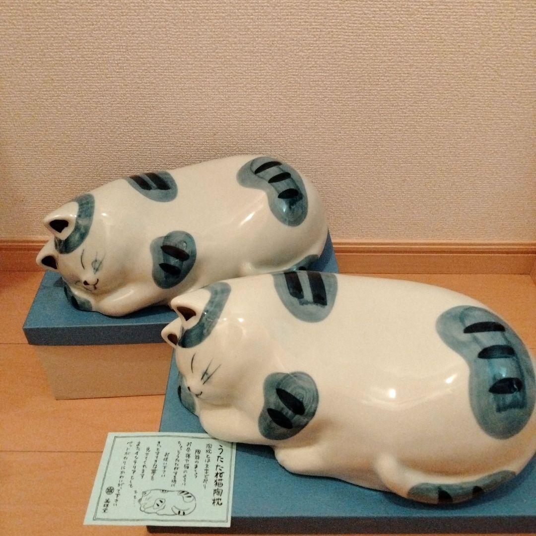 猫陶枕　2点セット　ねこ　枕　陶器　清涼　夏枕　陶器枕　昼寝　招き猫 まくら開運