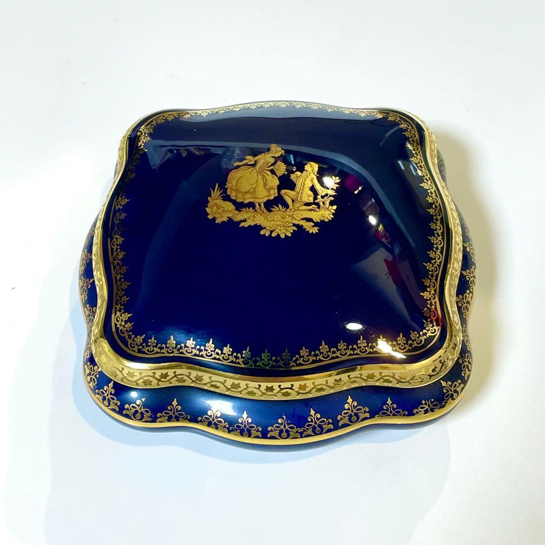 リモージュ　紺色×ゴールド　陶器小物入れ