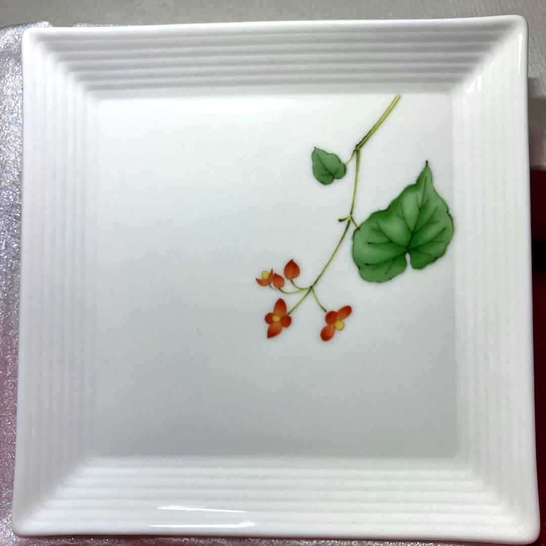 香蘭社　五草花　角皿揃　絵変わり角銘々皿