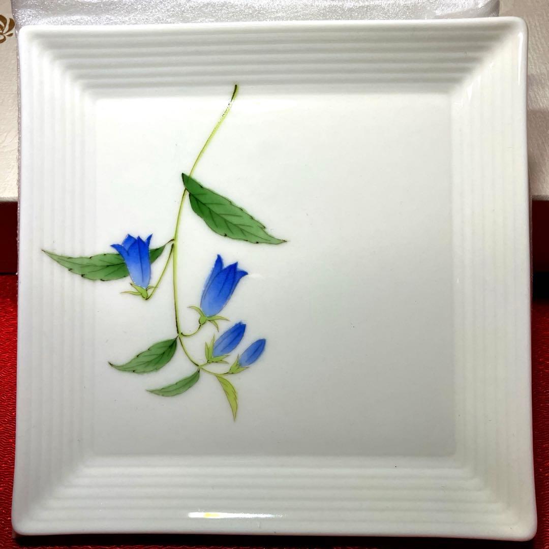 香蘭社　五草花　角皿揃　絵変わり角銘々皿
