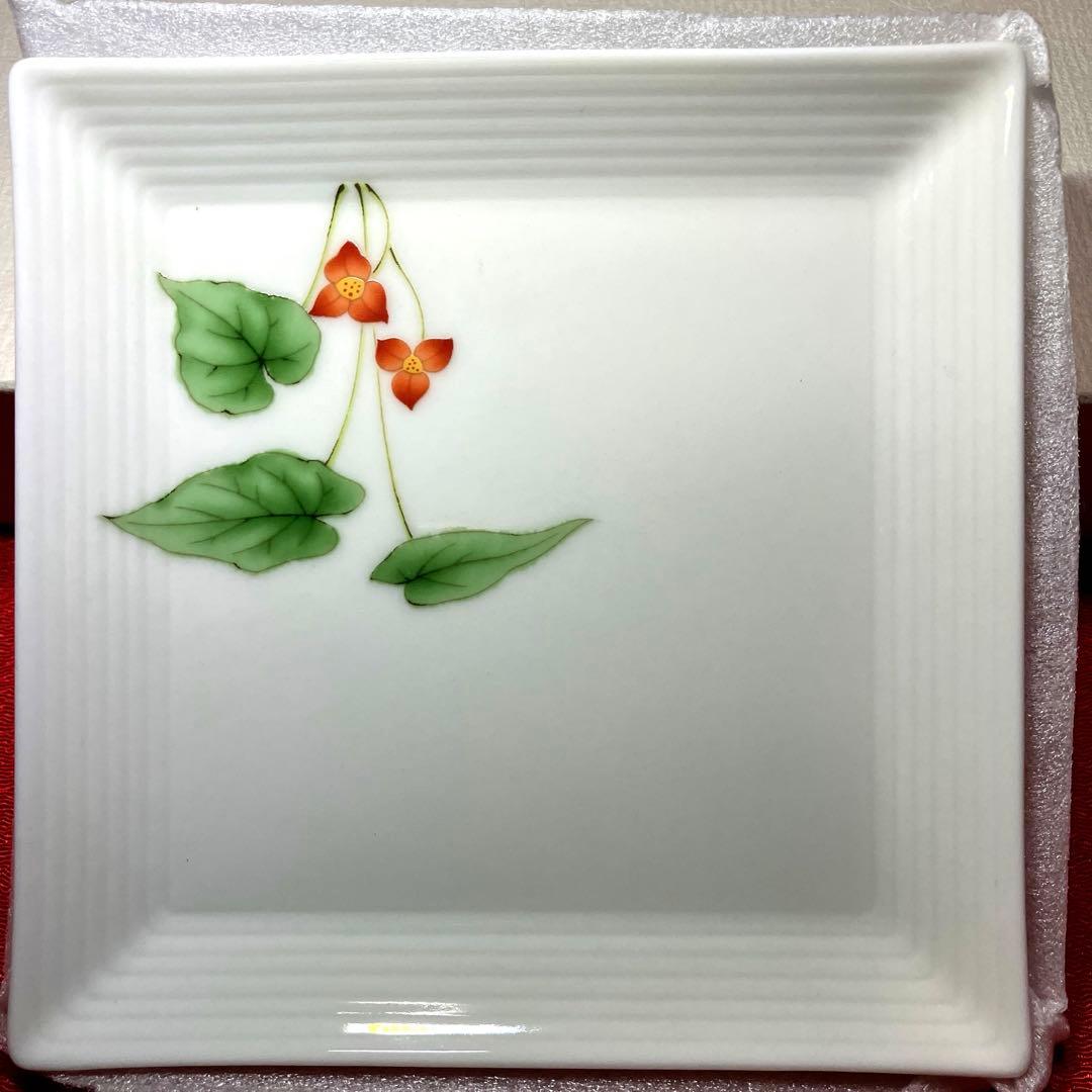香蘭社　五草花　角皿揃　絵変わり角銘々皿
