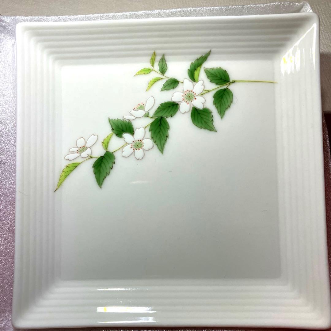 香蘭社　五草花　角皿揃　絵変わり角銘々皿