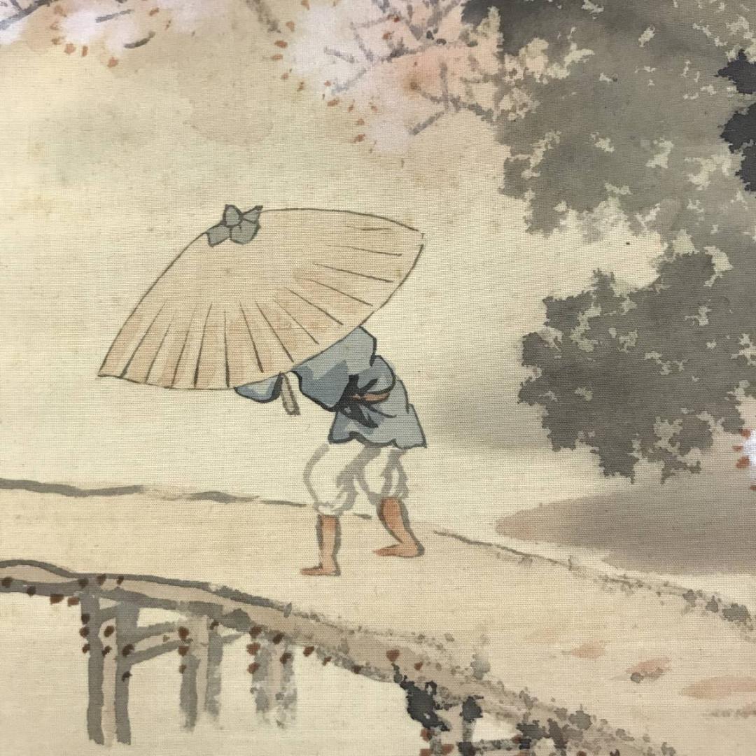 【真作】龍華/桜花春雨図/山水図/人物図/掛軸/名家伝来/AD-347