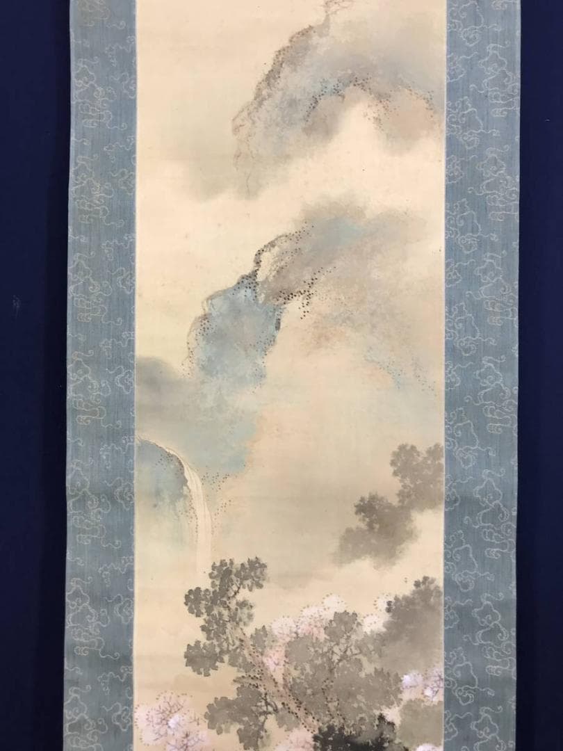 【真作】龍華/桜花春雨図/山水図/人物図/掛軸/名家伝来/AD-347