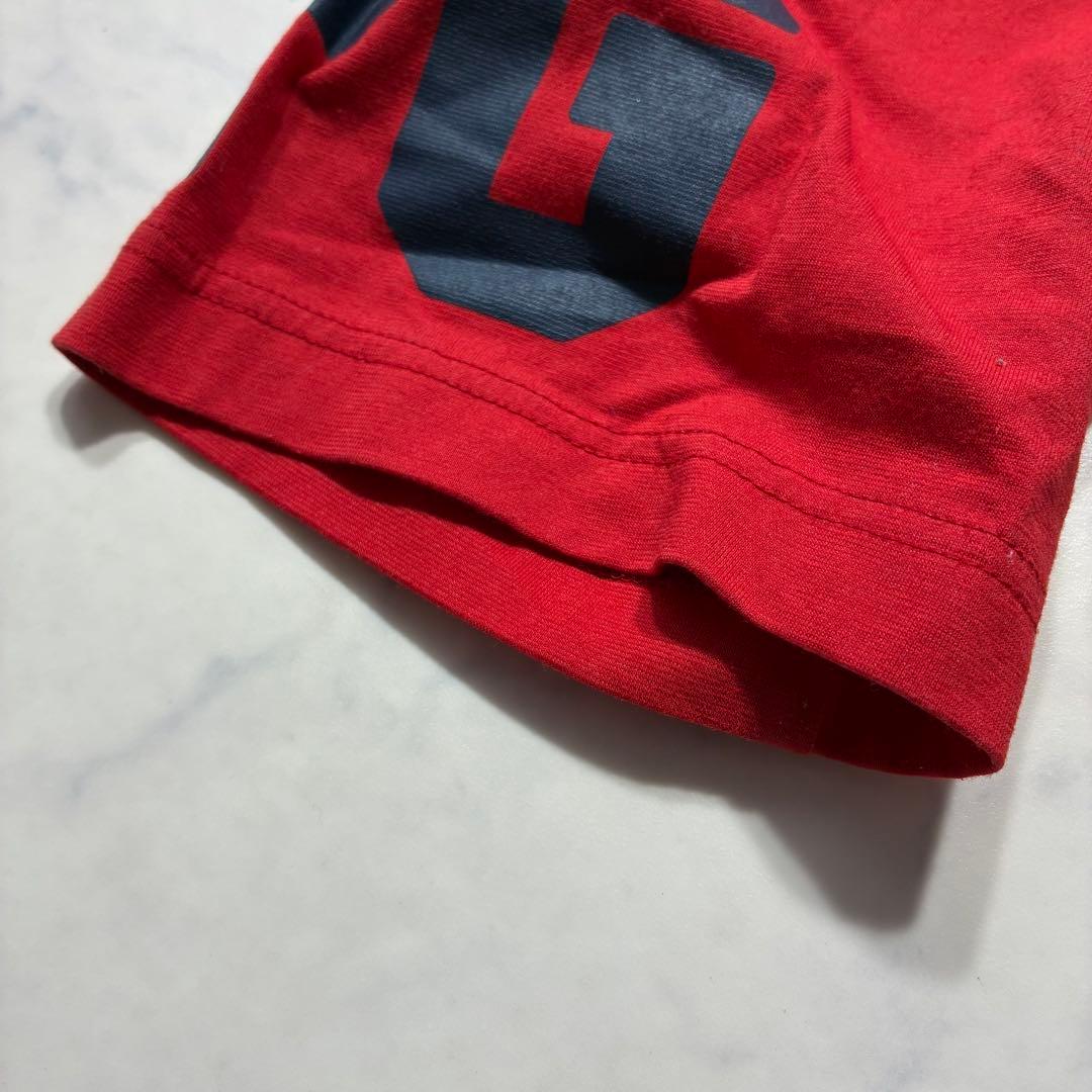 美品 (6)✨パーリーゲイツ モックネック 半袖シャツ デカロゴ ワッペン 赤