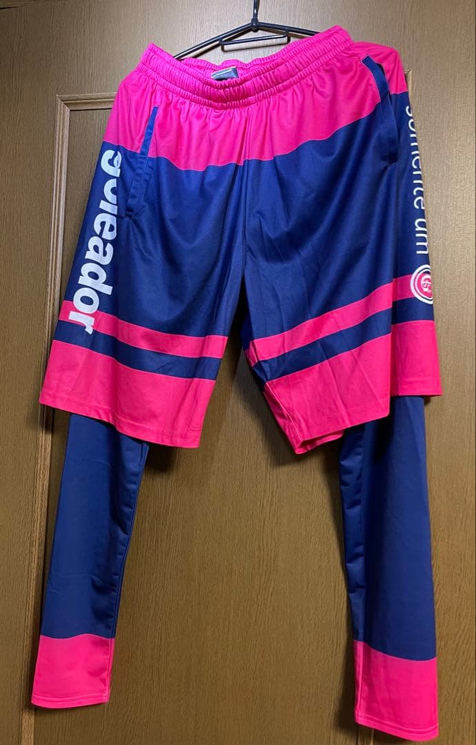 goleadorボーダー昇華トップス＋レイヤードパンツセットピンク×ネイビーXL