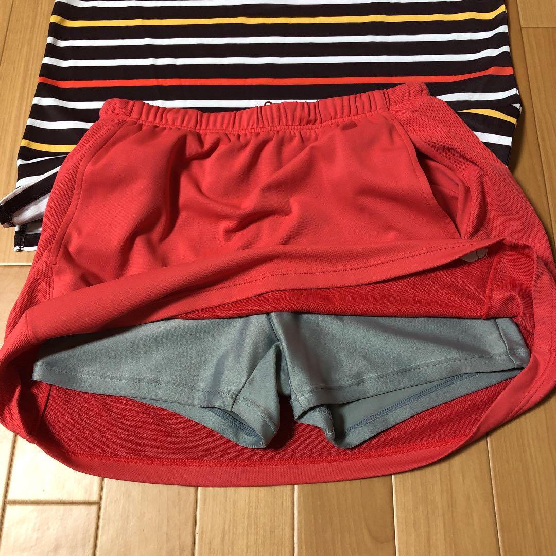 ellesse エレッセ　レディース テニスウェア　セット　ボーダー　ブラウン