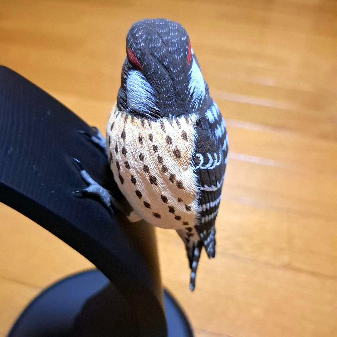 コゲラ　バードカービング　木製のリアルな鳥の置物