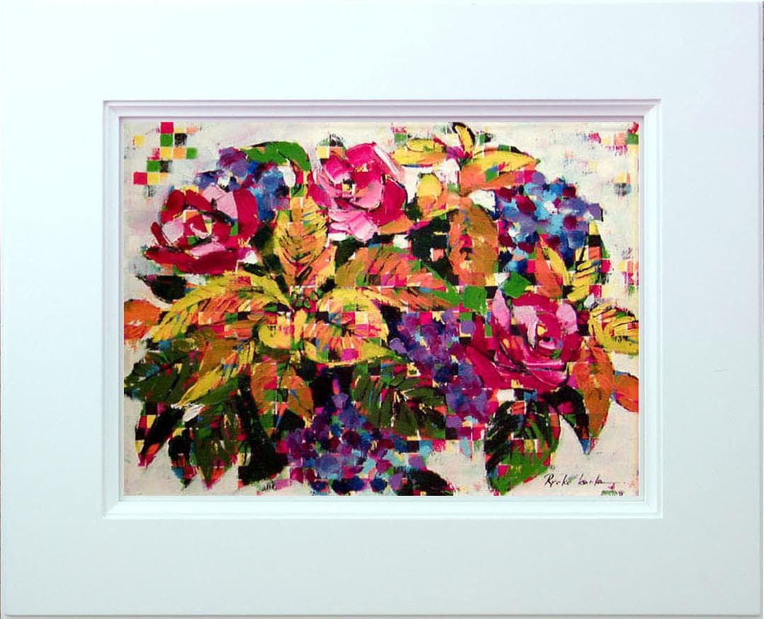 油絵 菅家令子 絵 絵画 インテリア 額付(黒) uF6-061704 花