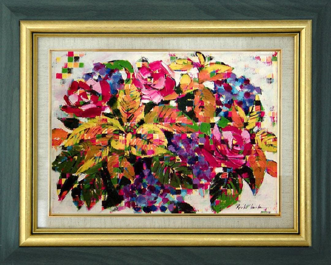 油絵 菅家令子 絵 絵画 インテリア 額付(黒) uF6-061704 花