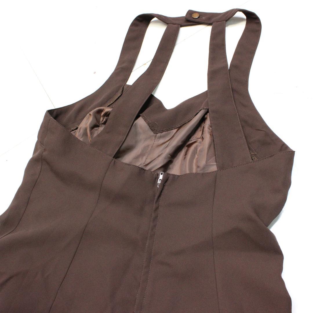 【美品 日本製社交ダンス衣装】ワンピース ドレス SEKINE Lサイズ 茶色