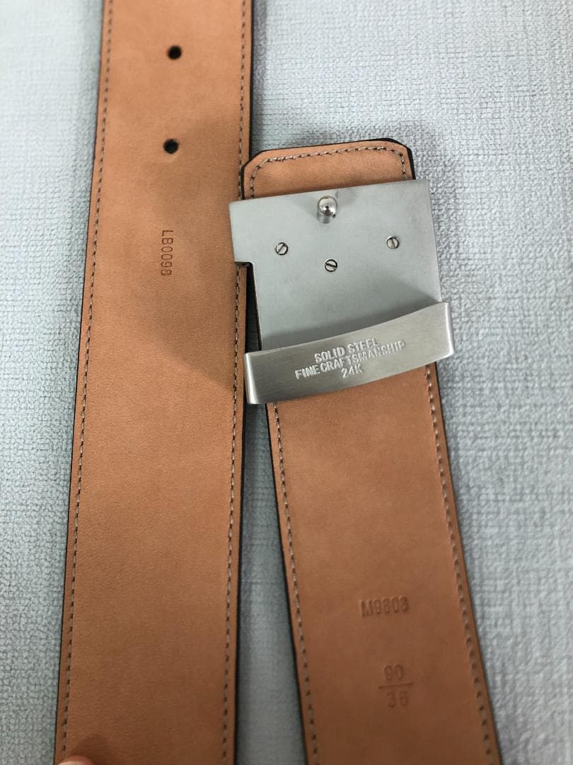 eur90　革帯　皮帯　メタルLVロゴ　バンド　ブラック　ベルト　メンズ