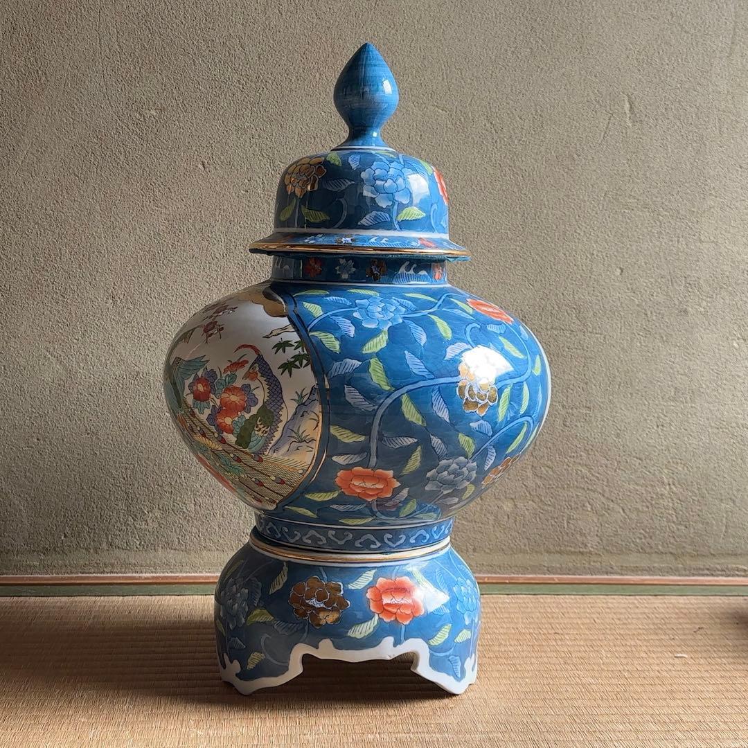 【骨董屋整理品】古許壺 菊水作 飾壺 沈香壺 金彩 孔雀 花文花瓶 高さ55cm
