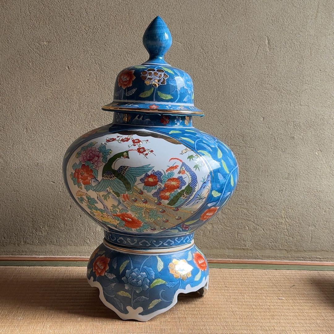 【骨董屋整理品】古許壺 菊水作 飾壺 沈香壺 金彩 孔雀 花文花瓶 高さ55cm
