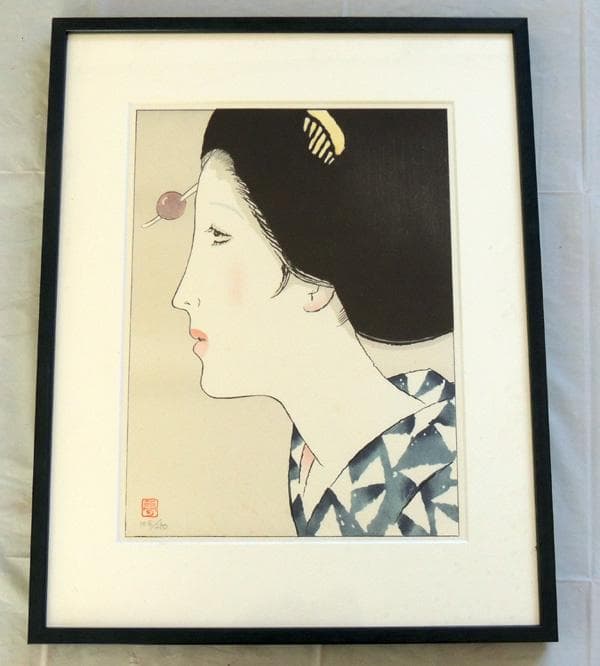● 竹久夢二 ● 木版画 額装２点　【 ゆかたの女 】【 少女 】大正浪漫