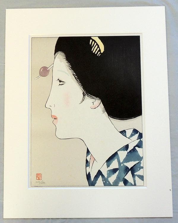 ● 竹久夢二 ● 木版画 額装２点　【 ゆかたの女 】【 少女 】大正浪漫