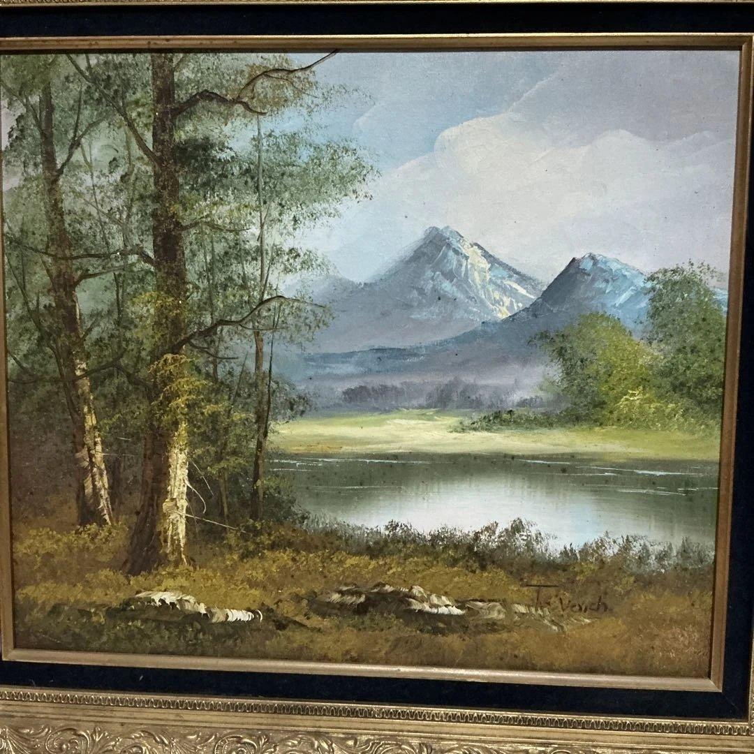トラさん専用　T.Vcrich 油彩画 風景画　山と湖の風景 F-１０号