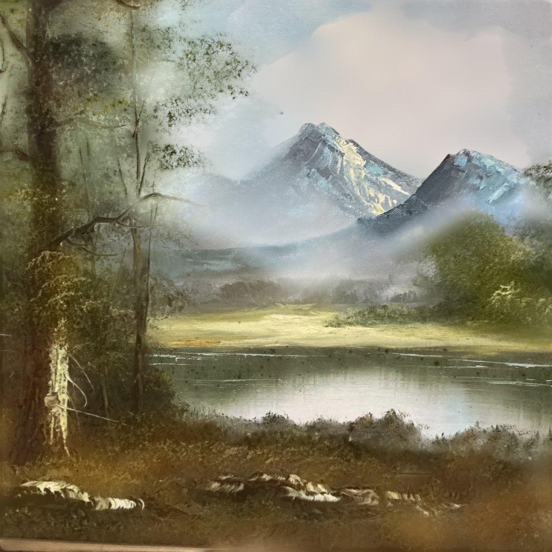トラさん専用　T.Vcrich 油彩画 風景画　山と湖の風景 F-１０号