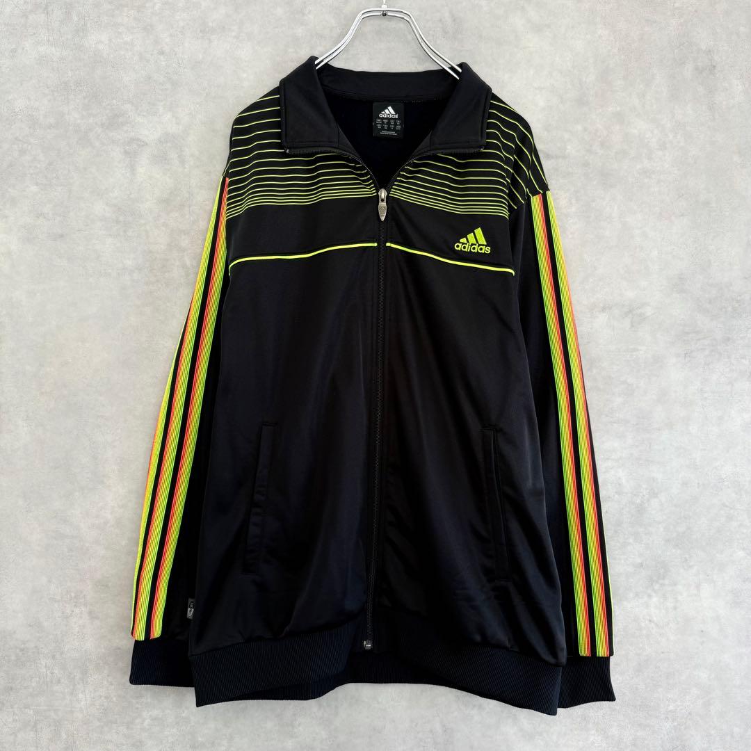 00s old adidas トラックジャケット M ブラック×ネオンカラー ②