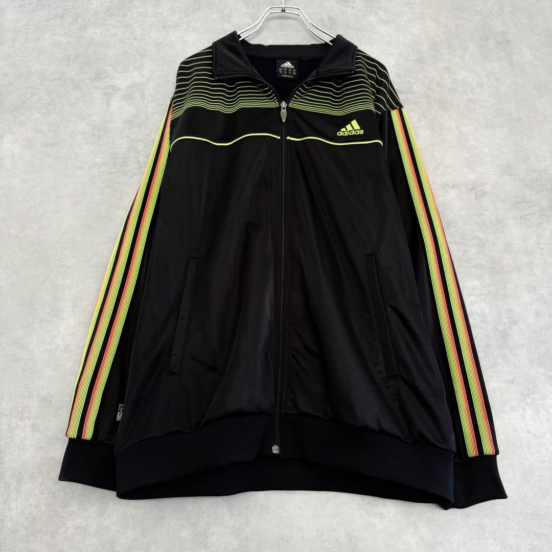00s old adidas トラックジャケット M ブラック×ネオンカラー ②