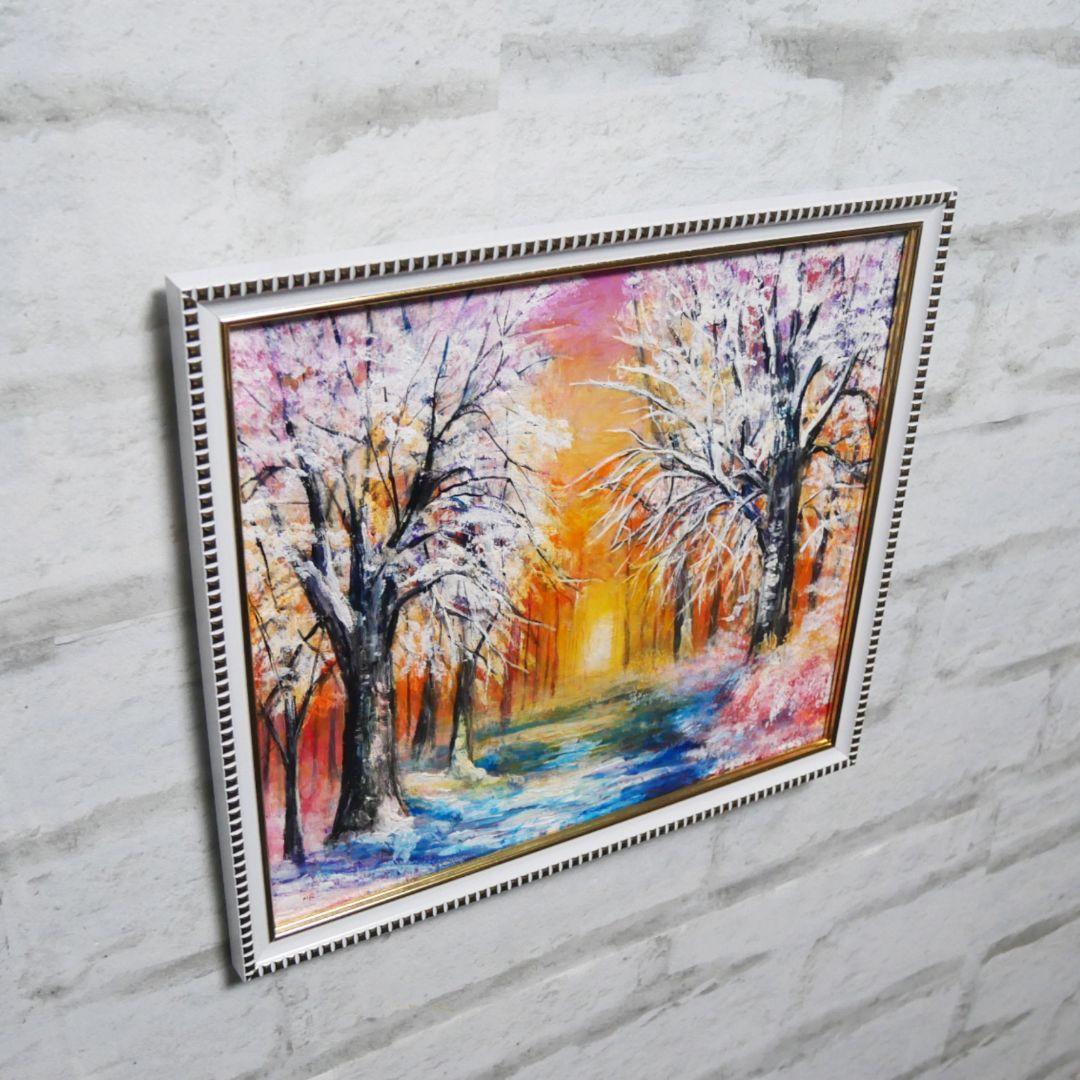 油絵 油彩 油彩画 絵 絵画【冬の夕陽】