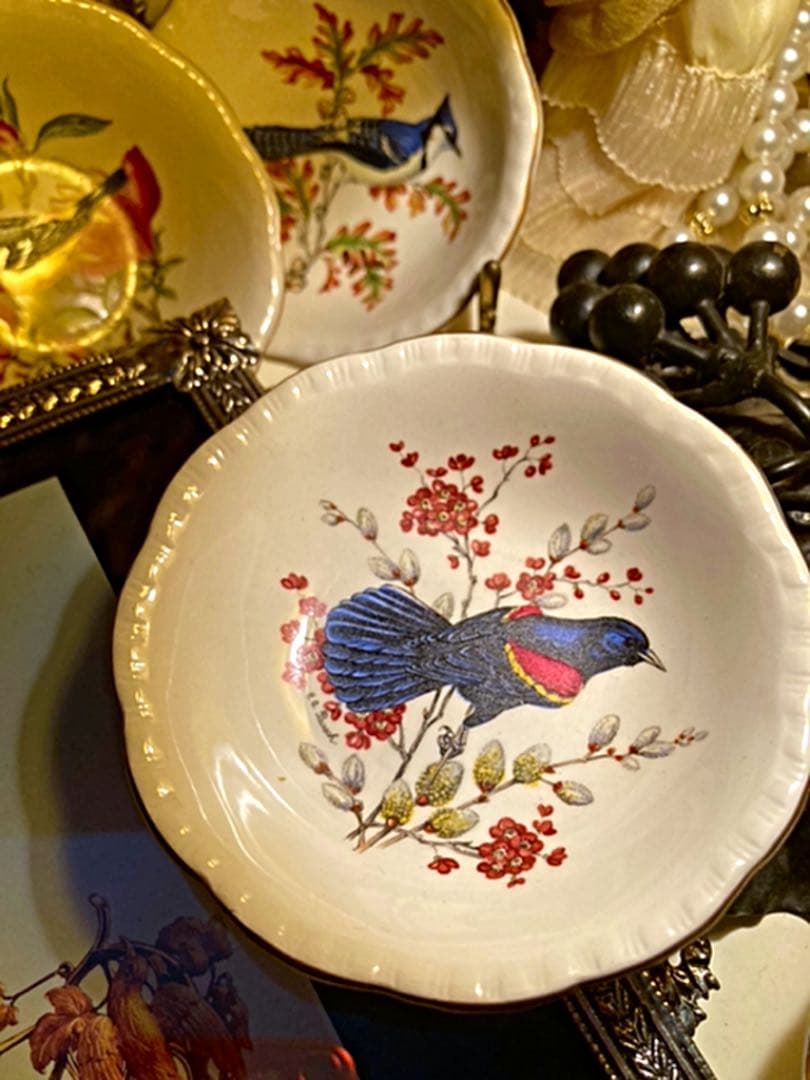 ②MADE IN ENGLAND老舗窯 CAULDON小鳥mini絵皿