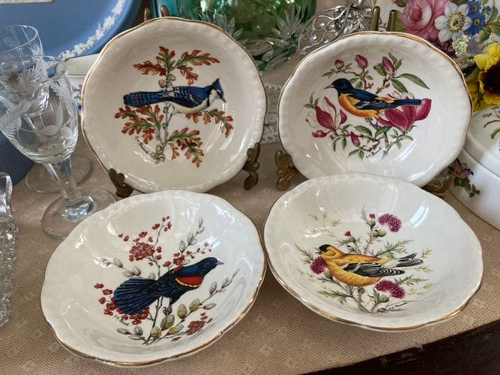 ②MADE IN ENGLAND老舗窯 CAULDON小鳥mini絵皿