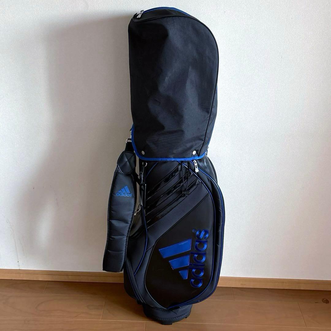 adidas アディダス 軽量キャディバッグ フード付き ９型/5分割 黒×青