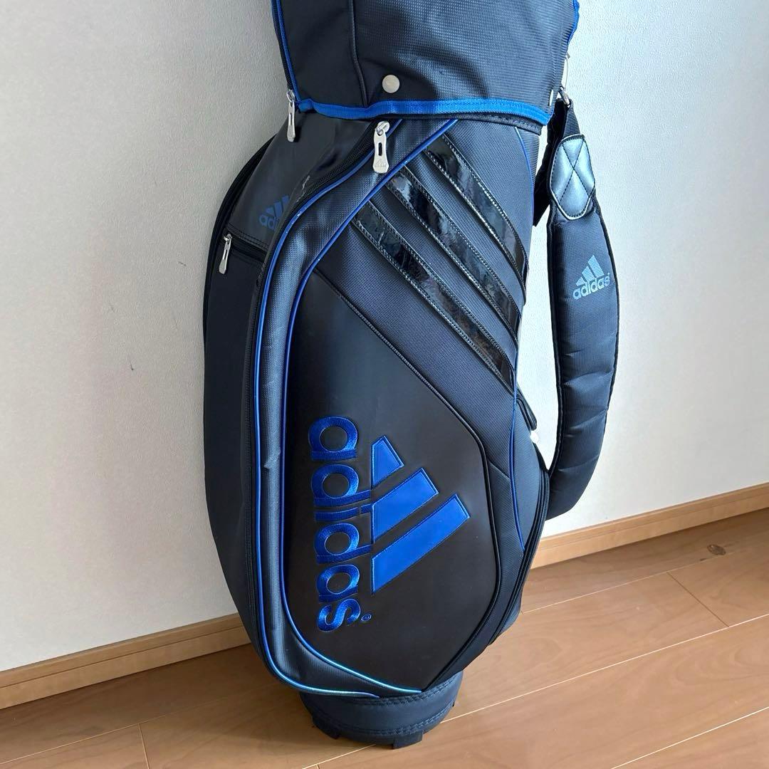 adidas アディダス 軽量キャディバッグ フード付き ９型/5分割 黒×青