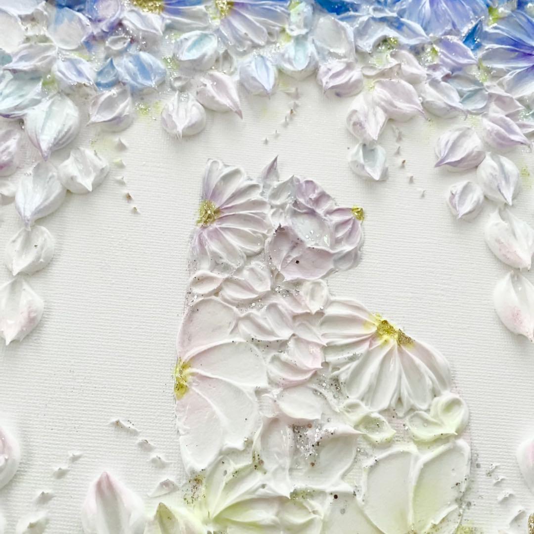 「夜明けに咲く」　27.3×22㎝　猫のテクスチャーアート　夜空のアート