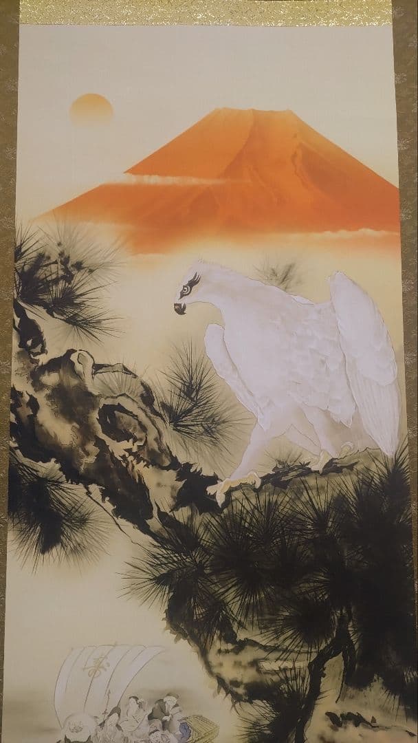 3月15日(日)で出品終了@赤富士鷹・紅葉鹿・猛虎 鳥獣画の複製掛軸3本セット