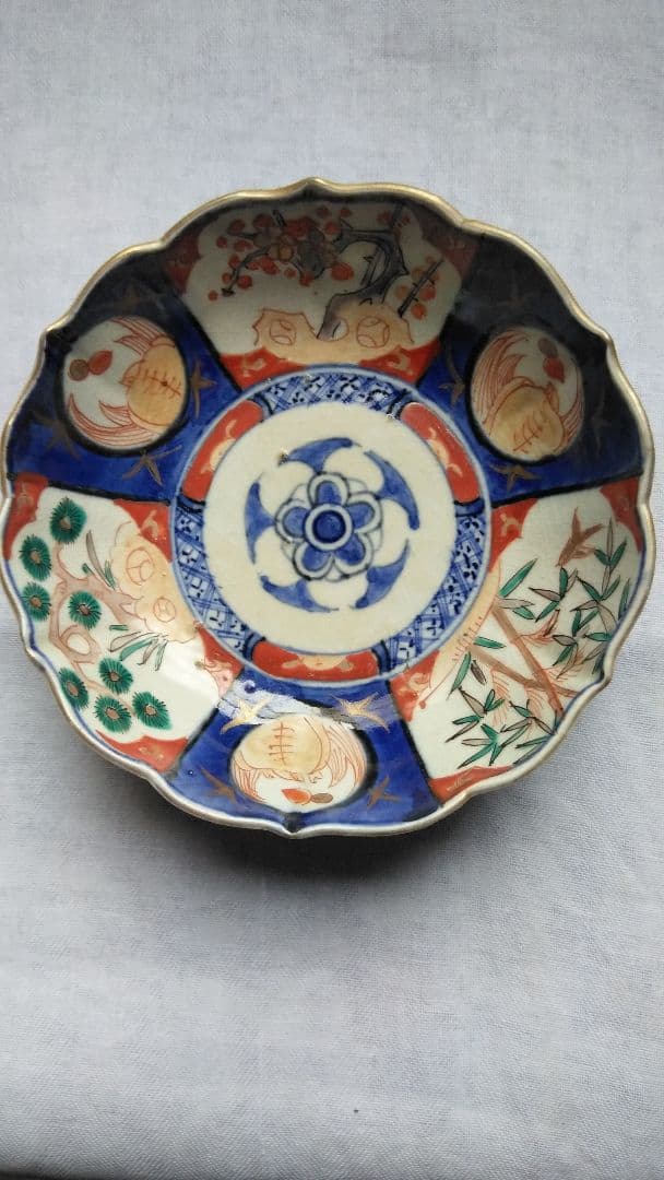 骨董 古伊万里 金襴色絵 赤絵染め付け鉢５客