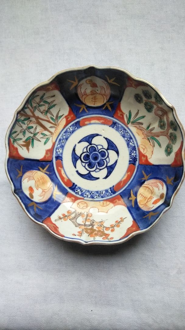 骨董 古伊万里 金襴色絵 赤絵染め付け鉢５客