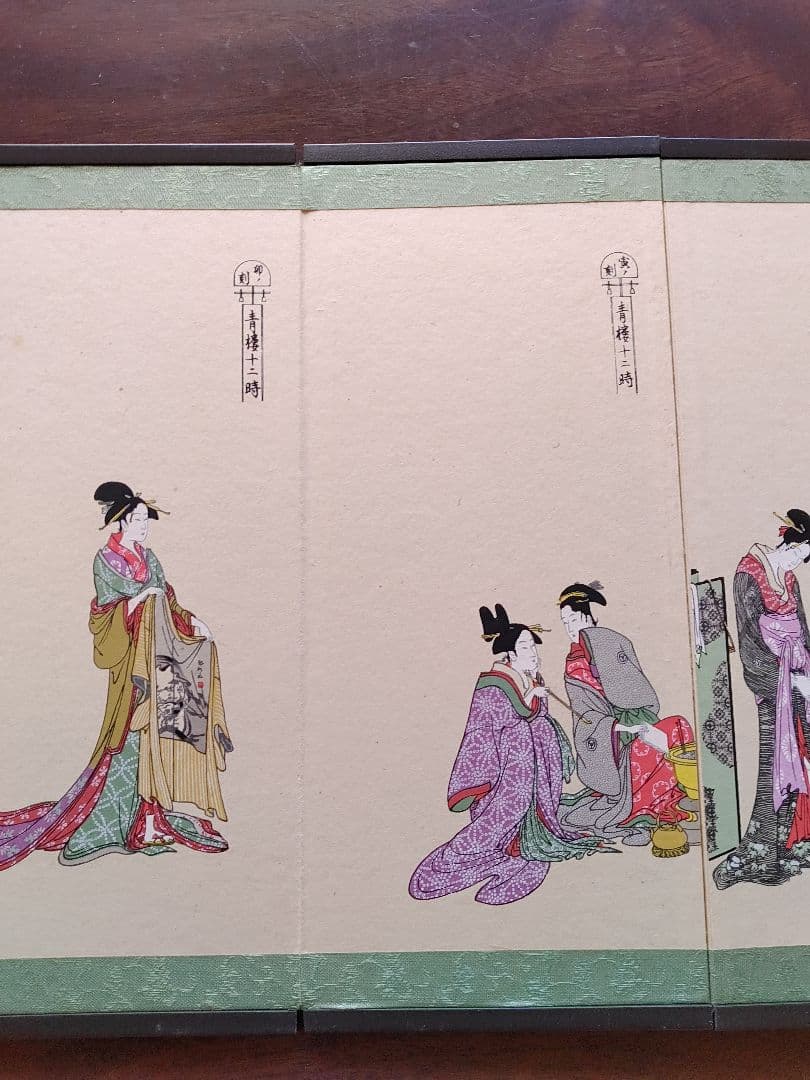 浮世絵 　喜多川歌麿　青楼12時　花瓶　落款　木仙作　極印　額装　まとめ売り