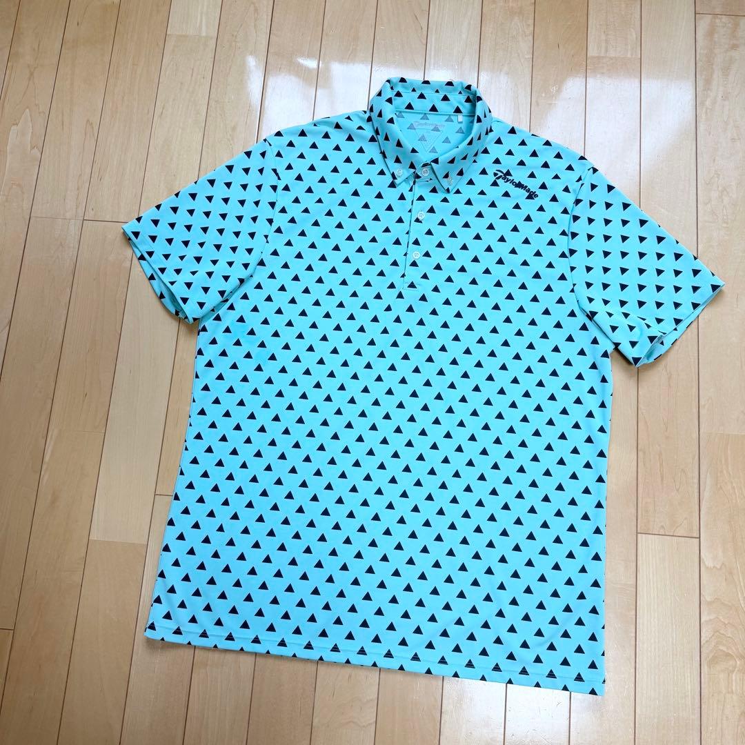 美品 テーラーメイド ゴルフウェア ポロシャツ 総柄 XO 大きいサイズ 水色