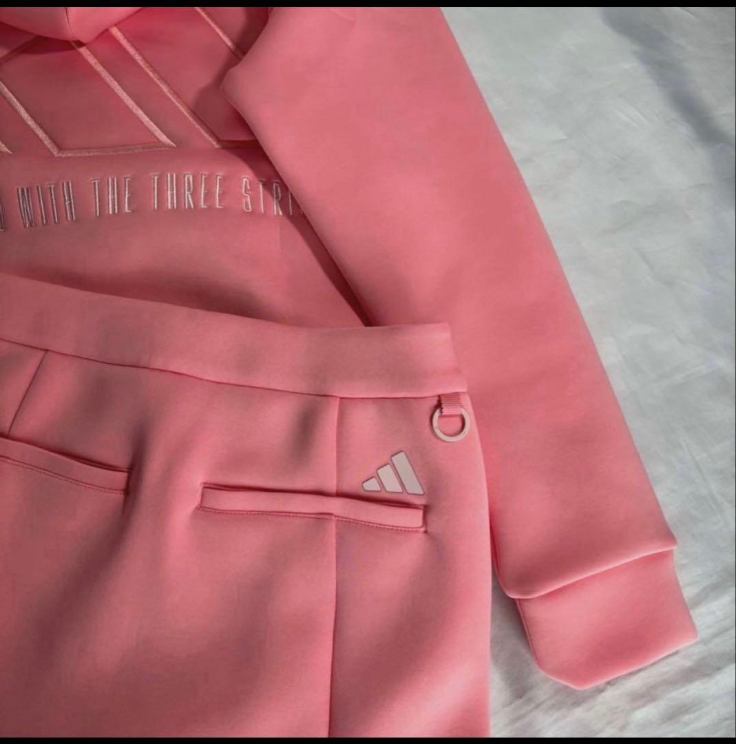 新品adidas ゴルフ　ダンボールニットフーディー　スカートセット　人気ピンク