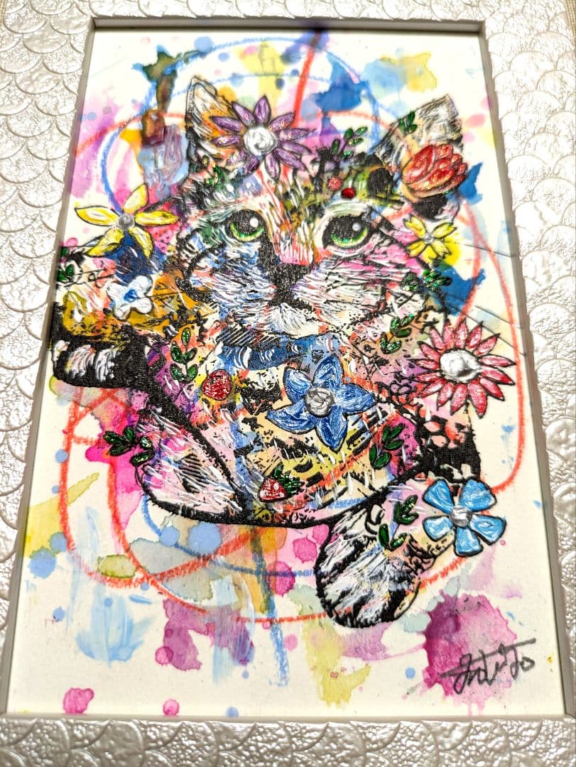 ぷ*ん様 額付き作品　title「明日を夢見るニャンコ」